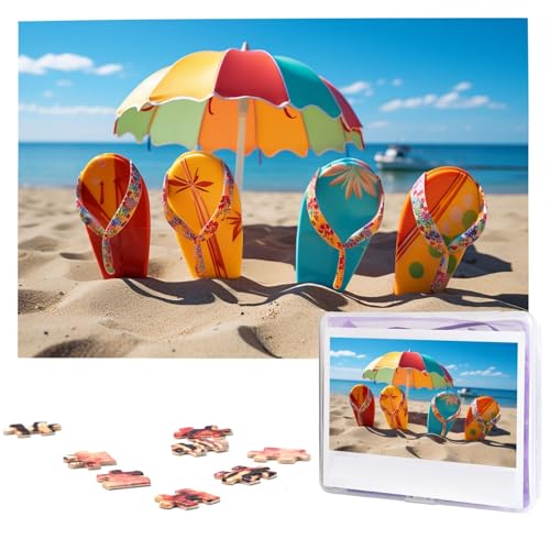 Puzzle für Erwachsene, 1000 Teile, Holzpuzzle, moderne Kunst, bunt, Flip-Flops, Strandball, anspruchsvolle Puzzles, individuelles Bild, Puzzle, personalisiertes Fotopuzzle für Geschenk, Familie von VBNTY