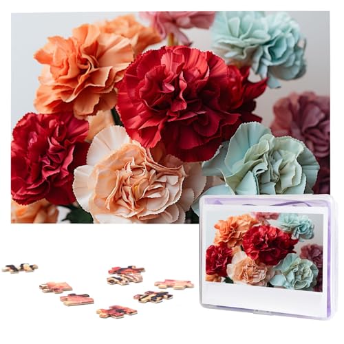 Puzzle für Erwachsene, 1000 Teile, Holzpuzzle, moderne Kunst, bunte Nelken, Blumen, anspruchsvolle Puzzles, individuelles Bild, Puzzle, personalisiertes Fotopuzzle für Geschenk, Familie von VBNTY