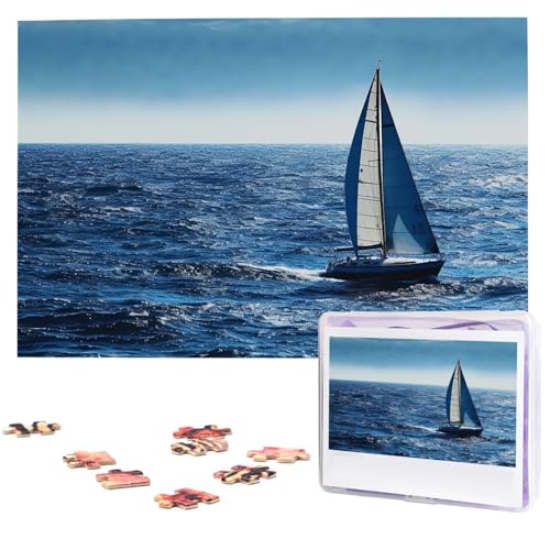 Puzzle für Erwachsene 1000 Teile Holzpuzzle Moderne Kunst Puzzle Blaues Meer Segelboot Herausfordernde Puzzles Benutzerdefinierte Bilderpuzzle Personalisiertes Fotopuzzle für Geschenk Familie von VBNTY