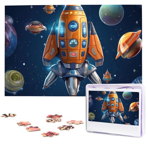 Puzzle für Erwachsene 1000 Teile Holzpuzzle Moderne Kunst Puzzle Cartoon Raumschiff Rakete Herausfordernde Puzzles Benutzerdefinierte Bilderpuzzle Personalisiertes Fotopuzzle für Geschenk Familie von VBNTY