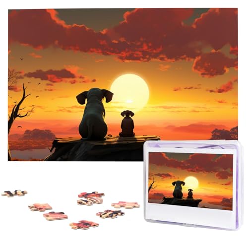 Puzzle für Erwachsene 1000 Teile Holzpuzzle Moderne Kunst Puzzle Elefant und Hund beobachten Sie den Sonnenuntergang Herausfordernde Puzzles Benutzerdefinierte Bilderpuzzle Personalisiertes Fotopuzzle von VBNTY