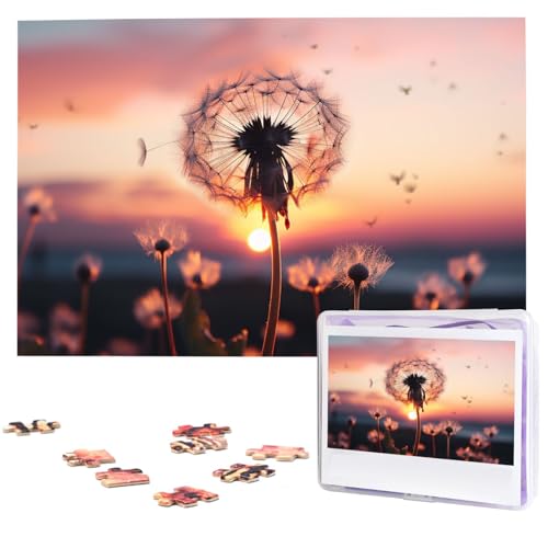 Puzzle für Erwachsene 1000 Teile Holzpuzzle Moderne Kunst Puzzle Löwenzahn im Sonnenuntergang Herausfordernde Puzzles Benutzerdefinierte Bilderpuzzle Personalisiertes Fotopuzzle für Geschenk Familie von VBNTY