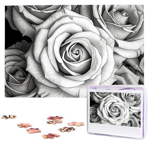 Puzzle für Erwachsene 1000 Teile Holzpuzzle Moderne Kunst Puzzle Schwarz Weiß Rose Herausfordernde Puzzles Benutzerdefinierte Bilderpuzzle Personalisiertes Fotopuzzle für Geschenk Familie von VBNTY