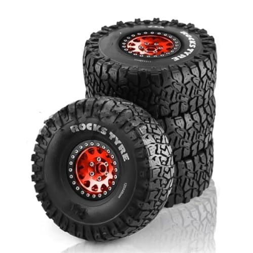 Reifen Kunststoff Räder Kompatibel Mit Für traxxas Für TRX4 Für RC4WD Für D90 Für Axial Für SCX10 II III Für MST 1/10 RC Crawler Car Beadlock-Felge Gummireifensatz(Red) von VBNYBA