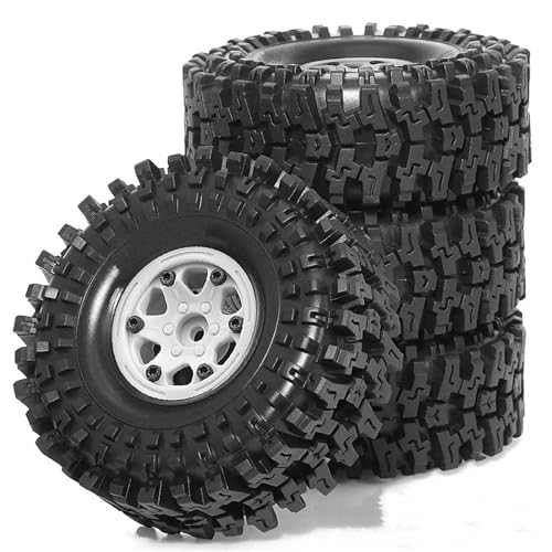 VBNYBA Reifen Kunststoff Räder Kompatibel Mit Axial Für YIKONG Für SCX10 90046 Für RR10 Reifen + Radnabe Für R160 1/10 1,9-Zoll-RS-Reifen Fernbedienungs-Raupenauto, 4 Stück(White) von VBNYBA