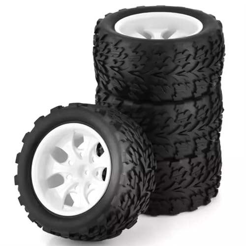 VBNYBA Reifen Kunststoff Räder Kompatibel Mit HSP 1/10 94111 94108 94188 5 Farben 4 Stück RC Gummischwammreifen Reifen Felge 1:10 Monster Truck(White) von VBNYBA