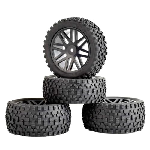 VBNYBA Reifen Kunststoff Räder Kompatibel Mit HSP Für HP RC Off-Road-Auto, 4 Stück/Los Gummi RC 1/10 Buggy Räder & Reifen 12mm Hex Hub Mount(Black) von VBNYBA