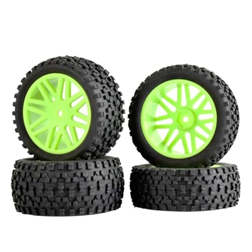 VBNYBA Reifen Kunststoff Räder Kompatibel Mit HSP Für HP RC Off-Road-Auto, 4 Stück/Los Gummi RC 1/10 Buggy Räder & Reifen 12mm Hex Hub Mount(Green) von VBNYBA