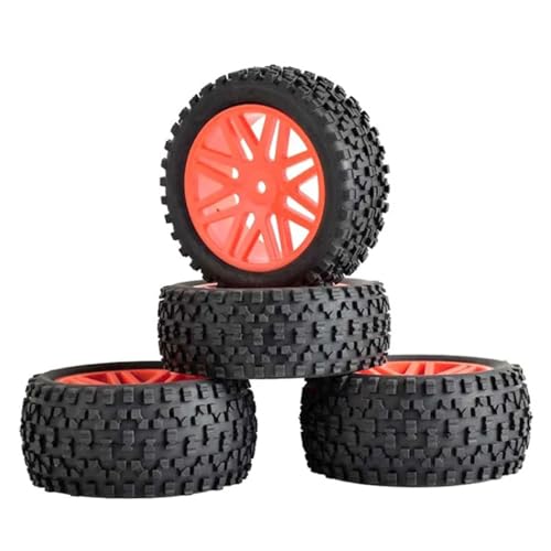 VBNYBA Reifen Kunststoff Räder Kompatibel Mit HSP Für HP RC Off-Road-Auto, 4 Stück/Los Gummi RC 1/10 Buggy Räder & Reifen 12mm Hex Hub Mount(Red) von VBNYBA