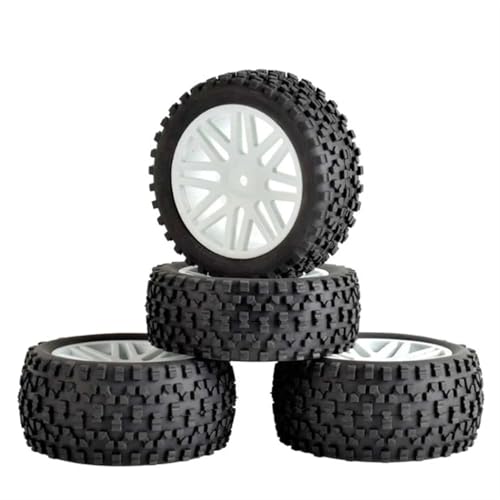 VBNYBA Reifen Kunststoff Räder Kompatibel Mit HSP Für HP RC Off-Road-Auto, 4 Stück/Los Gummi RC 1/10 Buggy Räder & Reifen 12mm Hex Hub Mount(White) von VBNYBA