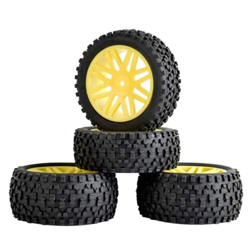 VBNYBA Reifen Kunststoff Räder Kompatibel Mit HSP Für HP RC Off-Road-Auto, 4 Stück/Los Gummi RC 1/10 Buggy Räder & Reifen 12mm Hex Hub Mount(Yellow) von VBNYBA
