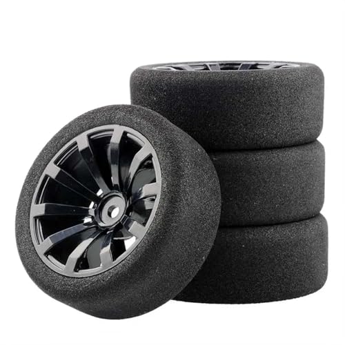 VBNYBA Reifen Kunststoff Räder Kompatibel Mit HSP Für HPI 1/10 On-Road-RC-Auto, 12 Mm Sechskant, RC-Rennwagen-Zubehör, 4-teiliges Set, Racing-Schaumstoffreifen-Felgenset(Black) von VBNYBA