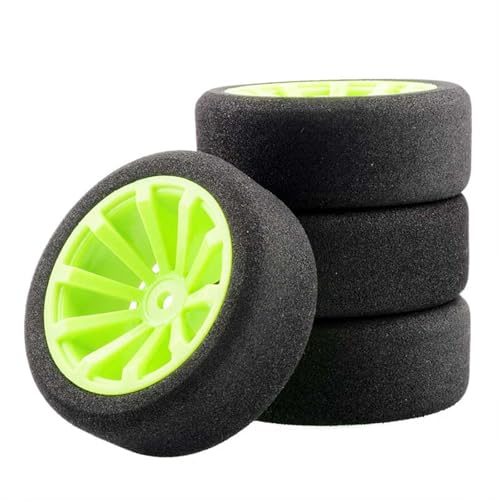 VBNYBA Reifen Kunststoff Räder Kompatibel Mit HSP Für HPI 1/10 On-Road-RC-Auto, 12 Mm Sechskant, RC-Rennwagen-Zubehör, 4-teiliges Set, Racing-Schaumstoffreifen-Felgenset(Green) von VBNYBA