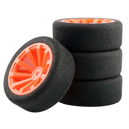 VBNYBA Reifen Kunststoff Räder Kompatibel Mit HSP Für HPI 1/10 On-Road-RC-Auto, 12 Mm Sechskant, RC-Rennwagen-Zubehör, 4-teiliges Set, Racing-Schaumstoffreifen-Felgenset(Orange) von VBNYBA