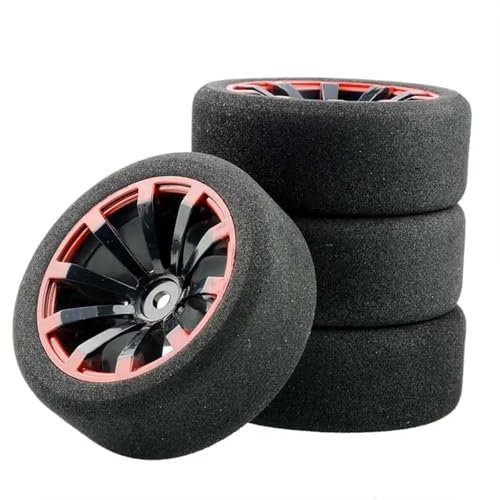 VBNYBA Reifen Kunststoff Räder Kompatibel Mit HSP Für HPI 1/10 On-Road-RC-Auto, 12 Mm Sechskant, RC-Rennwagen-Zubehör, 4-teiliges Set, Racing-Schaumstoffreifen-Felgenset(Red) von VBNYBA