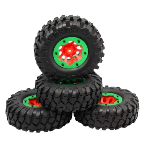 VBNYBA Reifen Kunststoff Räder Kompatibel Mit SCX10 RC Fernsteuerungsmodellauto Kletterreifen Simulierter Kiesreifen 1,9-Zoll-Reifen 108-mm-Rad 12-mm-Sechskantnabe(Red Green) von VBNYBA