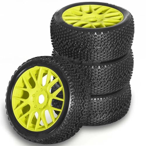 VBNYBA Reifen Kunststoff Räder Kompatibel Mit Tekno Für MP10 Für FSR Für Mugen Für X8R Autoreifen Zubehör 1/8 RS Fernbedienung Geländewagenreifen 4 Stück(Yellow) von VBNYBA
