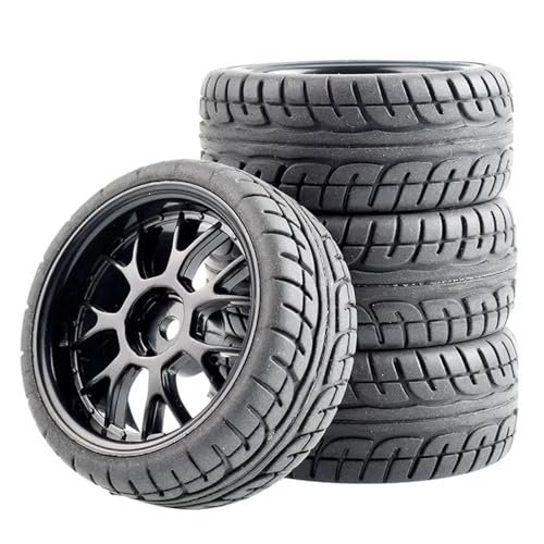 VBNYBA Reifen Kunststoff Räder Kompatibel Mit WLtoys 144001 Und 1/18 1/16 1/10 Autoreifen RC Auto Gummireifen & Felgen 12mm Sechskantnabe 4er-Pack(Black) von VBNYBA