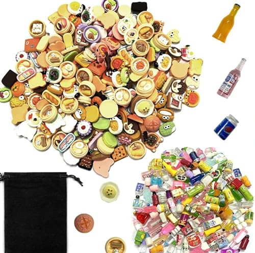 50 Miniatur-Essens- und Getränkemodelle mit 1 Aufbewahrungstasche, Lebensmittelmodell-Set, Miniatur-Küchenzubehör, Mini-Spielzeug, DIY-Puppenhauszubehör (zufällige Stile) von VBRHFRIF