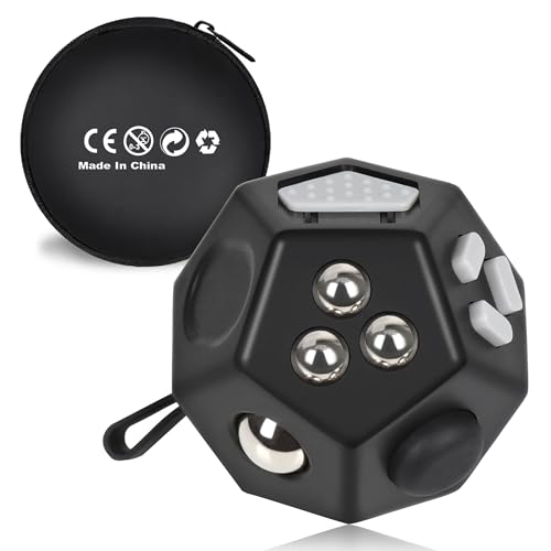 VCOSTORE Mini Fidget Stresswürfel Cube 12 Seiten, Angst Entlastung, Tragbares Anti Stress Spielzeug für Kinder und Erwachsene mit ADHS ADD OCD Autismus, Schwarz von VCOSTORE