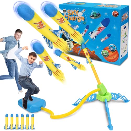 VCOSTORE Raketenspielzeug - Einzelne Kinder Outdoor-Rakete mit 6 Schaumstoffraketen,Outdoor Spielzeug Rakete Power Launcher Rocket Luftdruck für Jungen und Mädchen von VCOSTORE