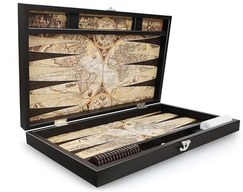 VD vatan seit 1975 - Trendy Backgammon Antique Map/Antik Welt Leder Backgammon Tavla XXL - Brettspiel für 2 Spieler ab 14 Jahren von VD vatan since 1975