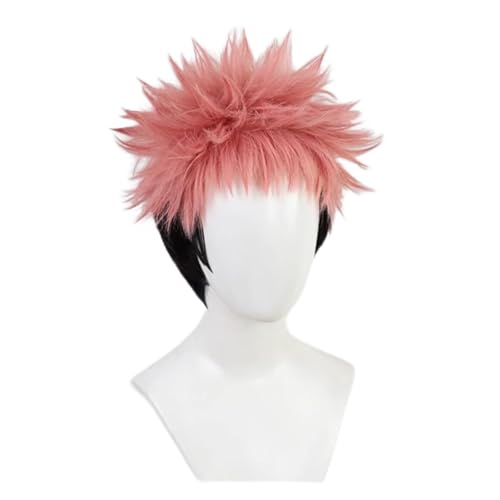 Anime Cosplay Perücke, Flauschige Kurze Haare Rosa Gemischt Schwarz Perücke Halloween Party von VDCVADKYE