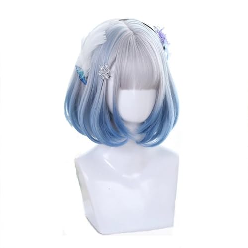 Anime Cosplay Perücke, Gemischte blaue Perücken mit Pony, kurze Hara-Cosplay-Perücke, rosa Perücke, hitzebeständig, Kunsthaar, Party(Blue) von VDCVADKYE