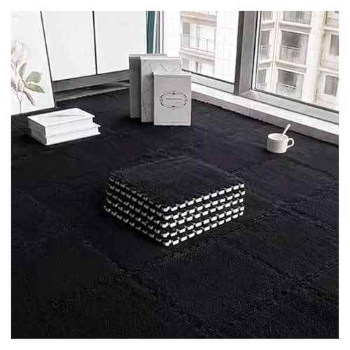 Plüsch Schaumstoff Bodenmatte, 80 Stück Flauschige Spielmatten mit Rand, ineinander greifende Spielmattenquadrate, Plüsch-Puzzle-Teppichfliesen, Schaumstoff-Bodenmatten, 30 x 30 cm(Black,0.23 inch) von VDCVADKYE