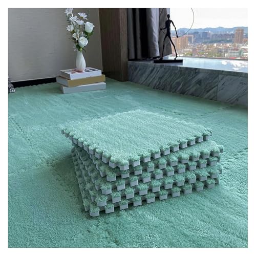 Plüsch Schaumstoff Bodenmatte, 80 Stück Flauschige Spielmatten mit Rand, ineinander greifende Spielmattenquadrate, Plüsch-Puzzle-Teppichfliesen, Schaumstoff-Bodenmatten, 30 x 30 cm(Green,0.39 inch) von VDCVADKYE