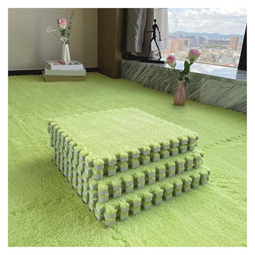 Plüsch Schaumstoff Bodenmatte, 80 Stück Flauschige Spielmatten mit Rand, ineinander greifende Spielmattenquadrate, Plüsch-Puzzle-Teppichfliesen, Schaumstoff-Bodenmatten, 30 x 30 cm(Light Green,0.23 in von VDCVADKYE