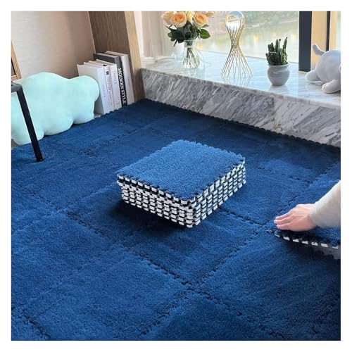 Plüsch Schaumstoff Bodenmatte, 80 Stück Flauschige Spielmatten mit Rand, ineinander greifende Spielmattenquadrate, Plüsch-Puzzle-Teppichfliesen, Schaumstoff-Bodenmatten, 30 x 30 cm(Navy Blue,0.23 inch von VDCVADKYE