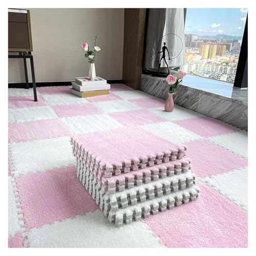 Plüsch Schaumstoff Bodenmatte, 80 Stück Flauschige Spielmatten mit Rand, ineinander greifende Spielmattenquadrate, Plüsch-Puzzle-Teppichfliesen, Schaumstoff-Bodenmatten, 30 x 30 cm(Pink+white,0.23 inc von VDCVADKYE