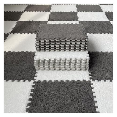 Plüsch Schaumstoff Bodenmatte, Spielmatte mit Fliesen, Plüschschaum, quadratische Bodenmatten mit Rand, ineinandergreifende, Flauschige Fliesen, quadratisches Puzzle-Boden, 12 Stück(Dark Gray+White) von VDCVADKYE