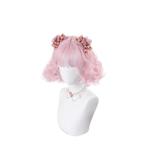 VDCVADKYE Anime Cosplay Perücke, Japanisches Harajuku-Eiscreme-Perückenset for weiche Mädchenwolle, lockiges kurzes Haar(Strawberry powder) von VDCVADKYE