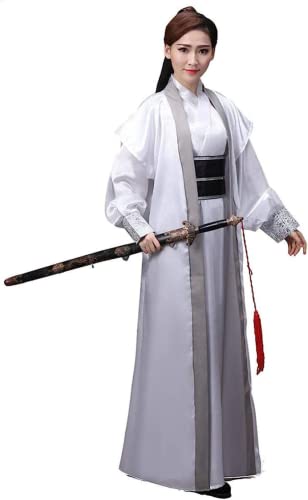 VDCVADKYE Chinesisches Hanfu-Kleid, Alte Chinesische Schwertkämpfer Kostüm Erwachsene Traditionelle Hanfu Cosplay Outfit(White,Large) von VDCVADKYE