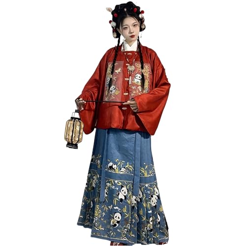 VDCVADKYE Chinesisches Hanfu-Kleid, For Frauen Bestickter Kragenmantel und Plüschjacke Pferdegesichtrock Neujahr(Red,Large) von VDCVADKYE