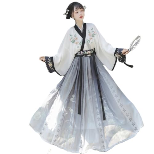 VDCVADKYE Chinesisches Hanfu-Kleid, Han Elemental Ancient Style Hanfu Damenbekleidung Bestickter Ru-Rock im chinesischen Stil(Gray,Small) von VDCVADKYE