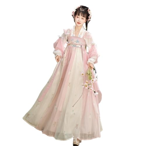 VDCVADKYE Chinesisches Hanfu-Kleid, Hanfu Female Tang Stickerei mit Han-Elementen for den täglichen Frühlings- und Sommerstil(Pink,Large) von VDCVADKYE