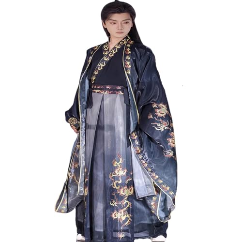 VDCVADKYE Chinesisches Hanfu-Kleid, Hanfu Herren Jin-Stil Chinesischer Stil Wei Jin-Stil Ru-Rock Hemd mit großen Ärmeln(Blue,Large) von VDCVADKYE