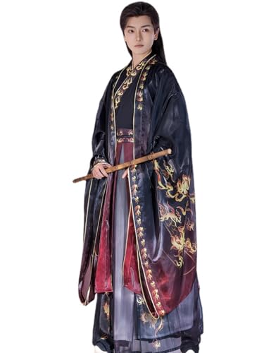 VDCVADKYE Chinesisches Hanfu-Kleid, Hanfu Herren Jin-Stil Chinesischer Stil Wei Jin-Stil Ru-Rock Hemd mit großen Ärmeln(Red,Large) von VDCVADKYE