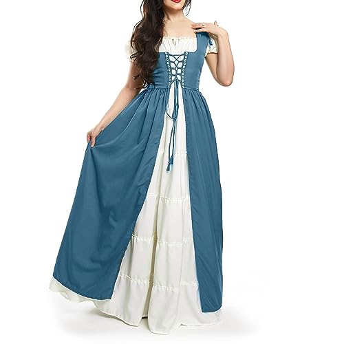 Halloween-Kostüm Damen Renaissance Kleid Damen Weisses Kleid Halloween Vintage Clothes Vintage Kleider Damen Halloween Damen Kostüm Elfen Kostüm Damen Korsett Kleid Damen Hall(Sky Blue,Small/Medium) von VDDTAGAM