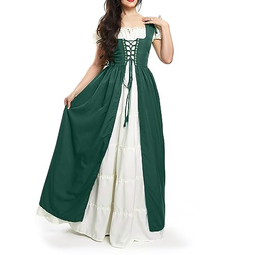 Hexenkleid Damen Halloween Kostüm Erwachsene Kleider Damen Festlich Elegant Karneval Kostüm Damen Black Dress Halloween Vampir Kleid Kleid Schwarz Halloween Hexenkostüm Damen (Dark Green,L/XL) von VDDTAGAM