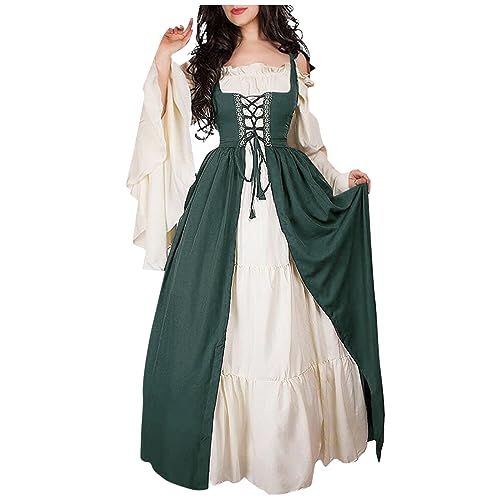 Mittelalter Kleid Damen Rotkäppchen Kostüm Damen Witch Costume Women Faschingskostüme Damen Damen Halloween Kostüm Kleid Damen Elegant Halloween Kleider Damen Halloween Korset(Dark Green,L/XL) von VDDTAGAM