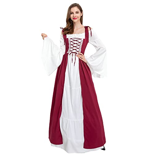 VDDTAGAM Costume Women Halloween Kostüm Damen Hexe Kleid Festlich Damen Gothic Kleidung Damen Renaissance Kleid Damen Leinenkleid Halloween Costume Women Vintage Clothes Karneval Kostü(Wine,S) von VDDTAGAM