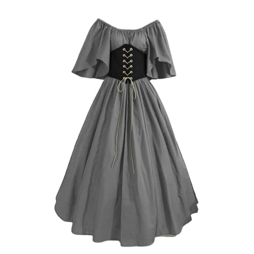 VDDTAGAM Elfen Kostüm Damen Gothic Kleid Viktorianisches Kleid Damen Maleficent Kostüm Damen Schwarzes Kleid Hexenkostüm Damen Kürbis Kostüm Damen Weihnachtskleid Damen Halloween Costu(Gray,3XL) von VDDTAGAM