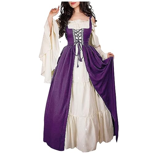 VDDTAGAM Goth Dress Mittelalter Kleid Vampir Kleid Weihnachtskleid Damen Costume Women Halloween Kostüm Große Größen Halloween Hexe Halloween Kostüme Für Damen Halloween Kostüm Große G(Purple,L/XL) von VDDTAGAM