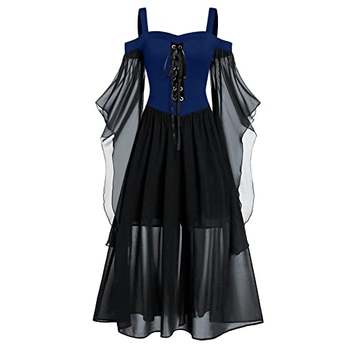 VDDTAGAM Halloween Kostüm Damen Hexe Halloween Kostüm Damen Hexe Tag Der Toten Kostüm Damen Halloween Kostüm Erwachsene Vampir Kostüm Damen Halloween Kostüm Frau Kleid Halloween Elfen (Navy,5XL) von VDDTAGAM