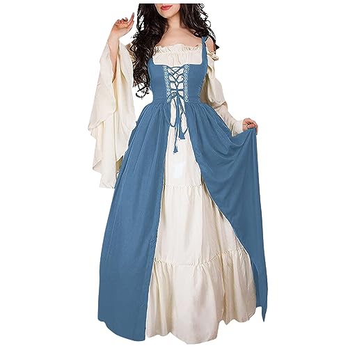 VDDTAGAM Halloween Kostüm Damen Hexe Weisses Kleid Halloween Kleid Halloween Halloween Kostüm Damen Vampir Maid Dress Halloween Kostüm Damen Gruselig Halloween Kostüm Vampir Schwarzes (Blue,L/XL) von VDDTAGAM