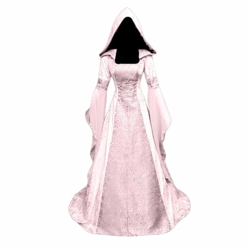 VDDTAGAM Halloween Kostüm Kleid Cruella Devil Kostüm Damen Damen Kleider Elegant Viktorianisches Kleid Vampir Kostüm Damen Halloween Kostüm Damen Mittelalter Kostüm Halloween Vintage C(Pink,L) von VDDTAGAM